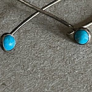 Sterling Silver Sleeping Beauty Turquoise Long Wire Earrings Vintage 1960's